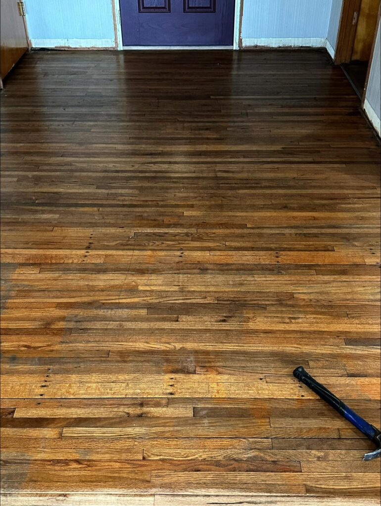 Very Narrow refinished Dark Stained Red Oak Floor